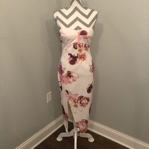 White Floral Strapless Cocktail Dress
